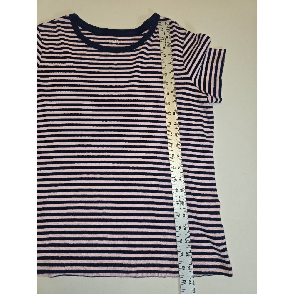 Lands' End Striped T-Shirt Women's‎ L/P Petite Pink Navy Blue Short Sleeve L - Picture 4 of 5